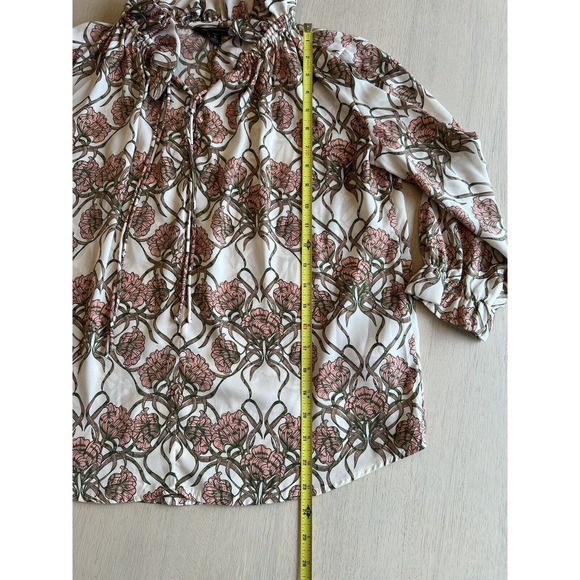 Banana Republic Women’s Pink Green Floral Ruffle 3/4 Sleeve Blouse Small Petite - Picture 10 of 14